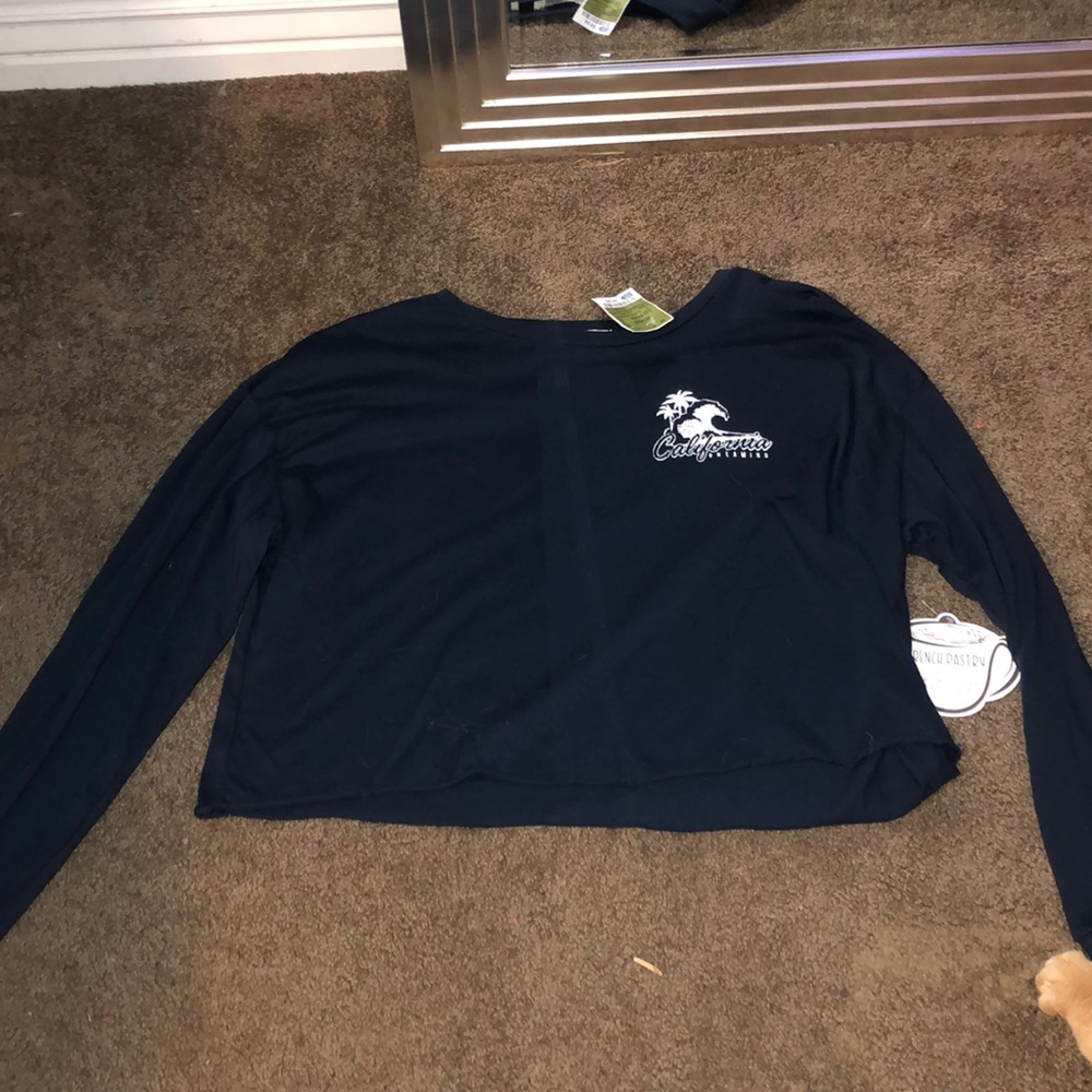 Navy blue Long sleeve crop top
